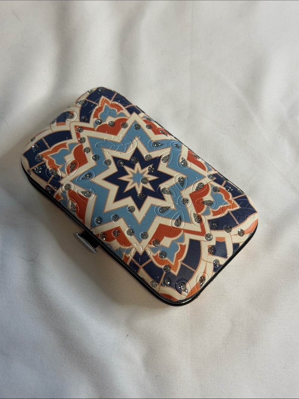 Patterned Geometric Clutch Wallet - Blue & Orange manicure set